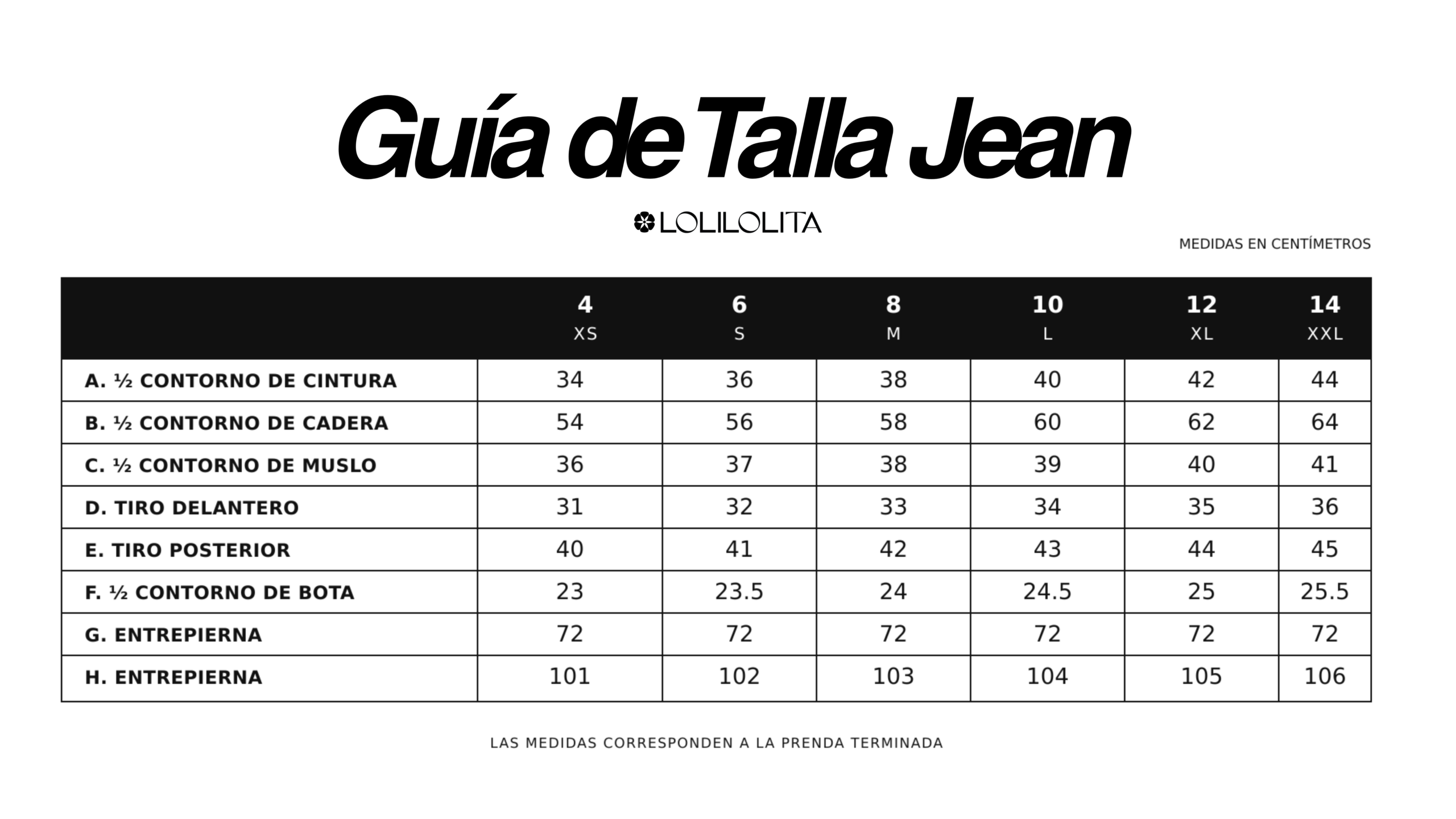 Guía de tallas del producto